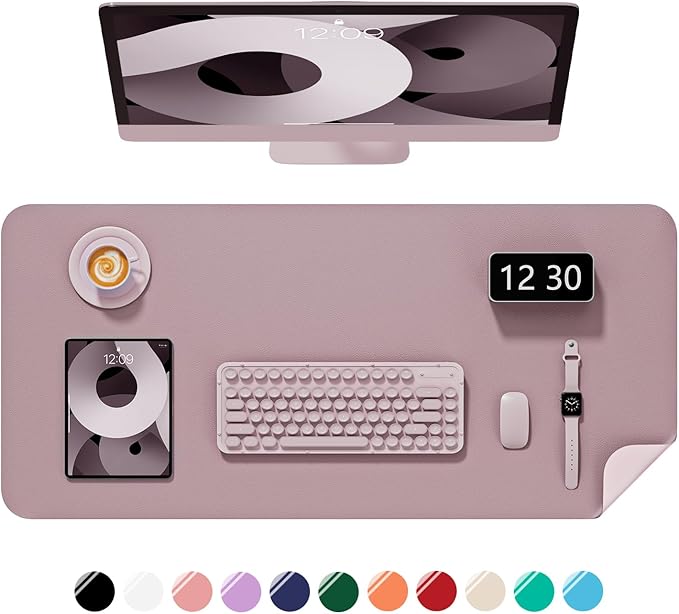 Desk Pad, 30" x 14" PU Leather Non-Slip Desk Mat Large Mouse Pad for Desktop, Waterproof Laptop Computer Writing Mat for Office, Home, Work, Gaming, Dark Pink