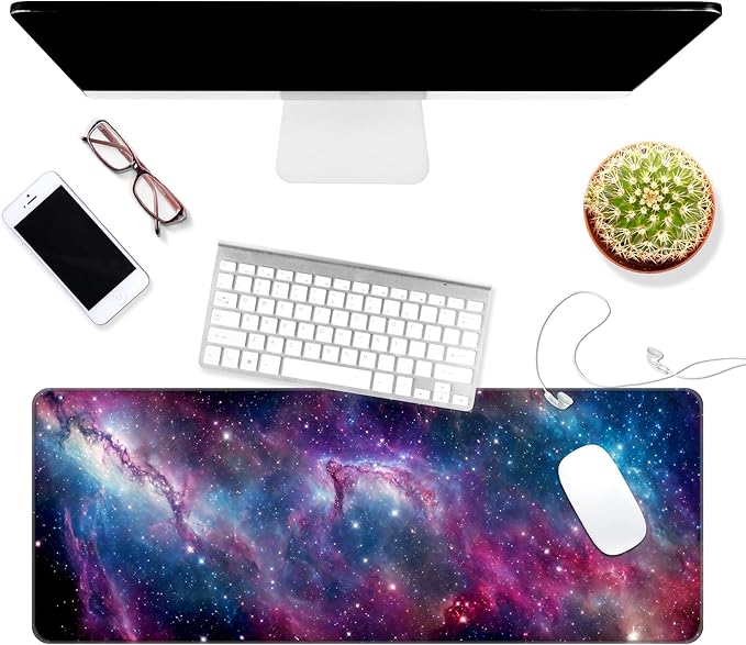 Dynippy Thin Extended Gaming Mouse Pad （31.5 * 11.8 * 0.08 inch） with Stitched Edges Large Mousepad Long XXL Keyboard and Mouse pad Desk Mat for Gaming Office & Home - Galaxy Nebula Space