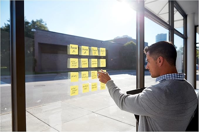 Post-it 100% Recycled Paper Super Sticky Notes, Canary Yellow, 3 in. x 3 in., 12 Sticky Note Pads, 70 Sheets per Pad, New Year Organization or Second Semester School Supplies
