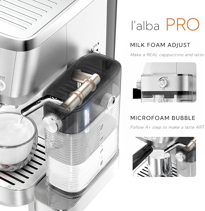 MAttinata CM1633 Cappuccino Machine 20 Bar, Professional Espresso Machines with Automatic Milk Frother, Barista Compact Latte Coffee Maker for Home, Pressure Gauge for Coffee Lovers, Stainless Steel