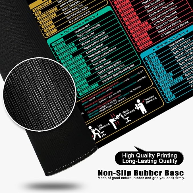 Excel Mouse Pad Shortcut Key Desk Pad & Mouse Mat Excel Large Gaming Mouse Pad XL 31.5x11.8x0.12 in Desk Mat (Excel Shortcut-3)