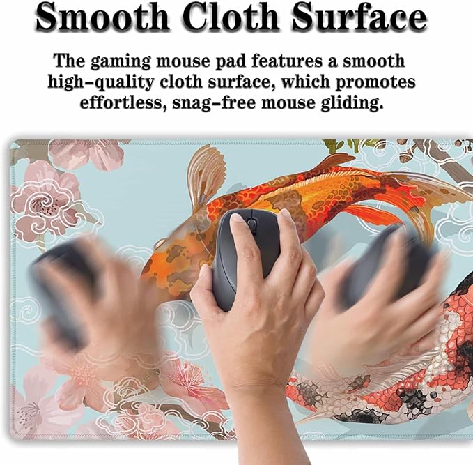 XXL Mouse Pad, Gaming Mousepads Desktop Mats, Extra Large Desk Pad Non-Slip Rubber Base Waterproof with Stitched Edges, 35.4 X 15.7 inch for Work/Game/Office/Home Japanese Traditional Fish