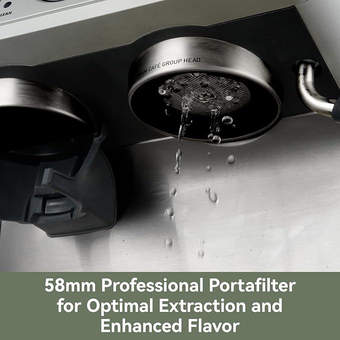 Gevi Dual Boiler Espresso Machine, Built-in Coffee Grinder, 58mm Commercial Portafilter, Professional Steam Wand, 31 Grind Levels, Stainless Steel Silver Home Barista Coffee Maker