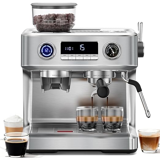 COWSAR (2026 Upgrade) 20 Bar Espresso Machine with Grinder,Expresso Coffee Machines with Milk Frother,Commercial Stainless Steel Expresso Machines for Home,Perfect Cappuccino & Latte-Dual Boiler