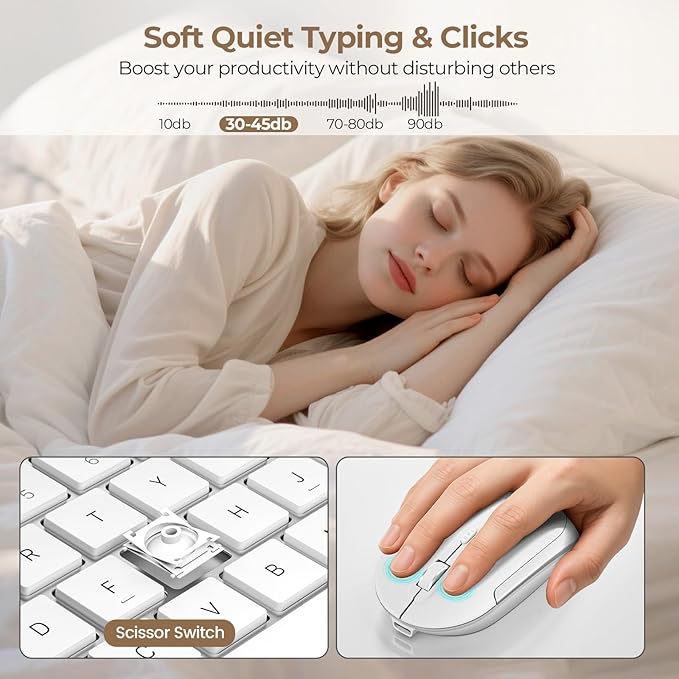 seenda Wireless Keyboard and Mouse Combo, Rechargeable Quiet Keyboard Mouse, Sleek and Ultra Thin Design, Full-Size with Number Pad for Windows, Laptop, PC, Notebook, Desktop- Silver and White