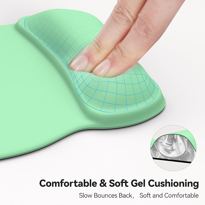 TECKNET Gel Mouse Pad with Wrist Rest, Ergonomic Office Mousepad with Wrist Support - Non-Slip & Smooth Surface Comfortable Desk Accessories Mat for Office, Gaming and Study - Green