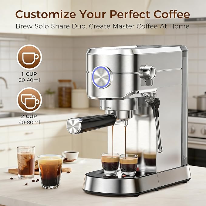 Electactic Espresso Machine with Milk Frother, 20 Bar Espresso Coffee Maker, Compact Coffee Machine with 34oz Removable Water Tank for Home, Office, Latte, Cappuccino, Macchiato
