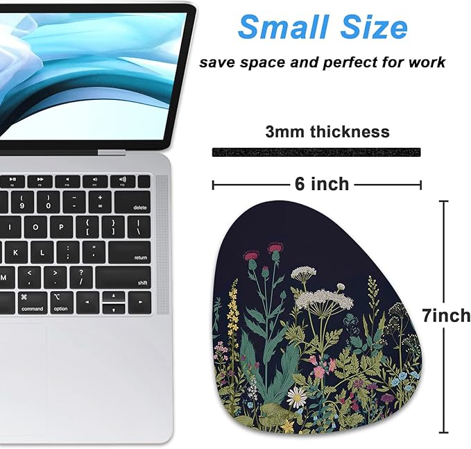Rimilak Small Mouse Pad 6 x 7 Inch, Irregular Mini Mouse Pad with Non-Slip Rubber Base, Waterproof Compact Mouse Mat for Laptop Computer Wireless Mouse Keyboard Home Office Travel, Midnight Flowers