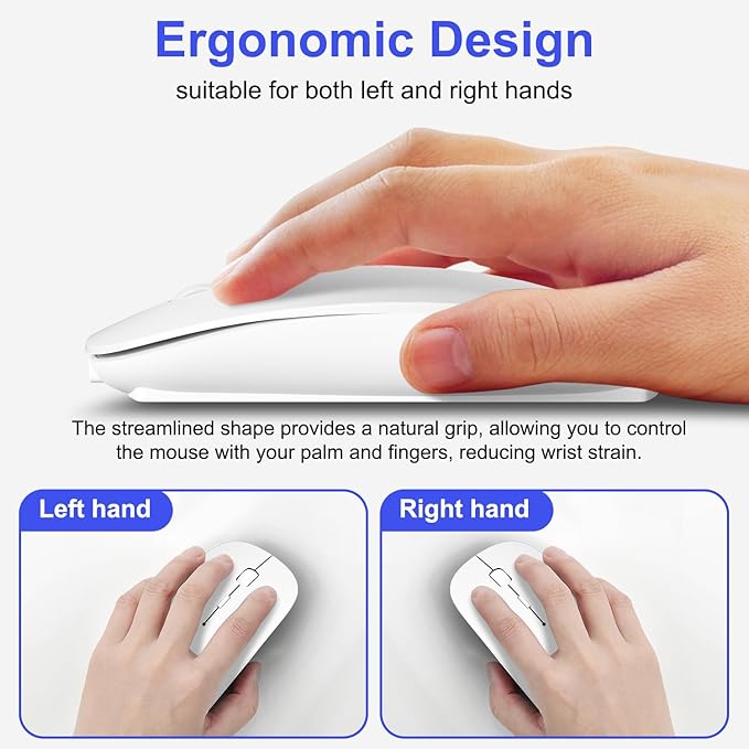 Bluetooth Wireless Mouse for MacBook Air Mac Pro Laptop Computer iPad Pad PC Laser Optical Rechargeable Mini Slim Silent Mouse Widely Used Desktop Hp iMac (White)