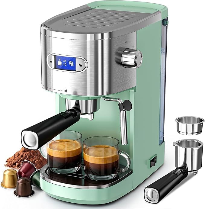 COWSAR Espresso Machine,Expresso Coffee Machines,Espresso Maker with Milk Frother Steam Wand & 40oz Removable Water Tank，Stainless Steel Compact Cappuccino & Latte Machine