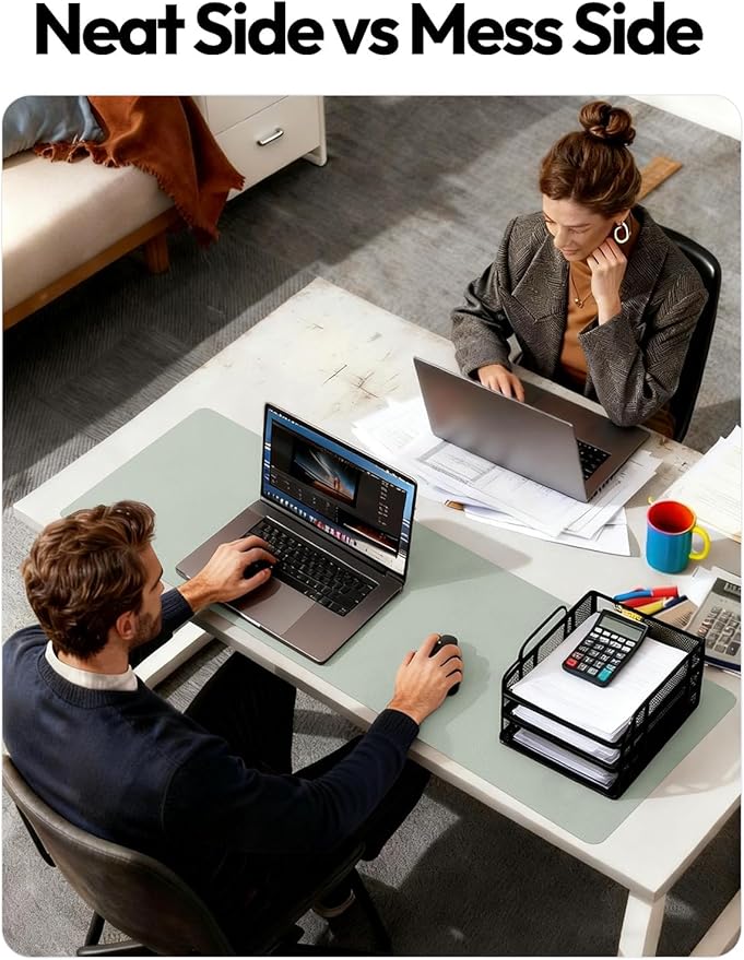 YSAGi Leather Desk Protector, Office Mat, Large Mouse Mat, Non-Slip PU Leather Blotter, Laptop Desk Pad, Waterproof Writing Pad for Office and Home (Grayish Green, 47.2" x 23.6")