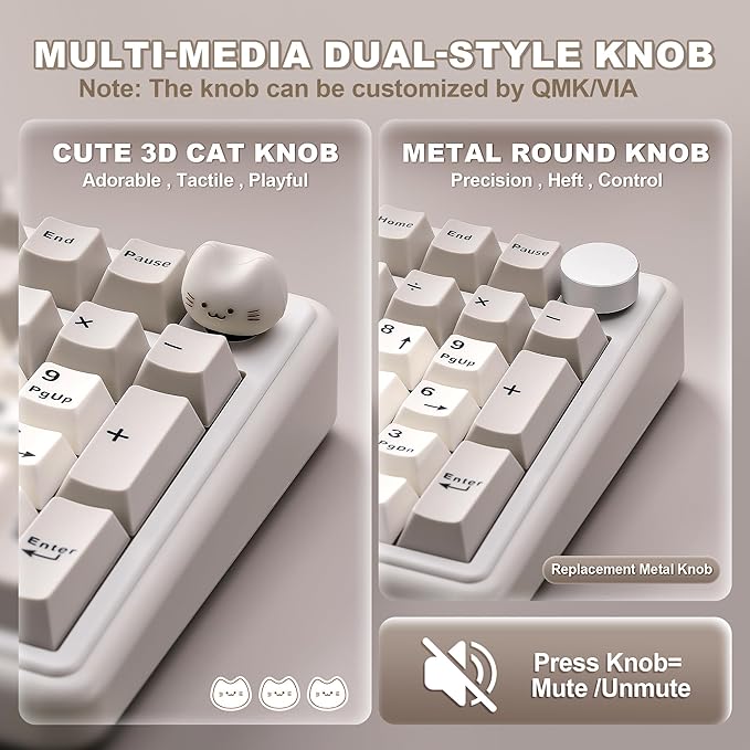 YUNZII B98 PRO QMK/VIA Wireless Mechanical Gaming Keyboard, 96% Layout with Numpad and Cute Cat Knob, BT/2.4G/USB-C, Pre-Lubed Switch Hot Swap Gasket, RGB for Win/Mac (Beige, Candy Linear Switch)