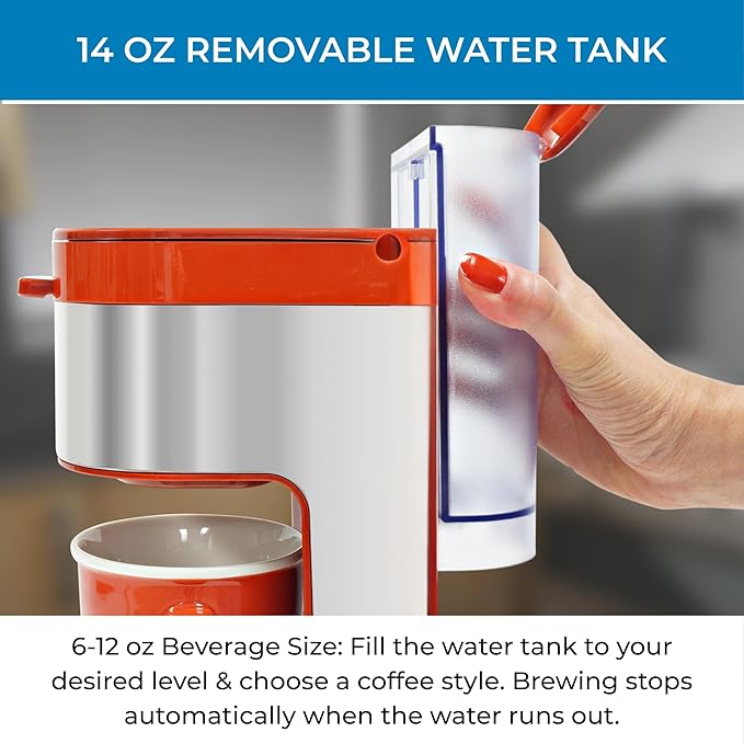 Kenmore Single Serve Coffee Maker – Compatible with Keurig K‑Cup Pods & Ground Coffee, One Cup Brewer, 6–12 Oz Brew Sizes, Travel Mug Friendly, Auto Shut‑Off, Hot & Iced Maquina de cafe, Red