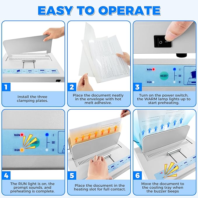 Thermal Binding Machine 500 Sheets Capacity Book Binding Material with 10 Letter Size Envelopes, A3/A4/A5 Document Heat Binder Hot Melt Machine Metal Thermal Binder Contract Document Invoice