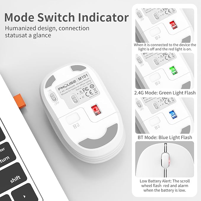 Cute Wireless Mouse, Dual Mode, Bluetooth & 2.4GHz USB Receiver, Silent Clicks, AA-Battery Powered, Handy & Durable, Lovely Little Fox Pattern for Kids and Students on Laptops, Mac, iPad, PC