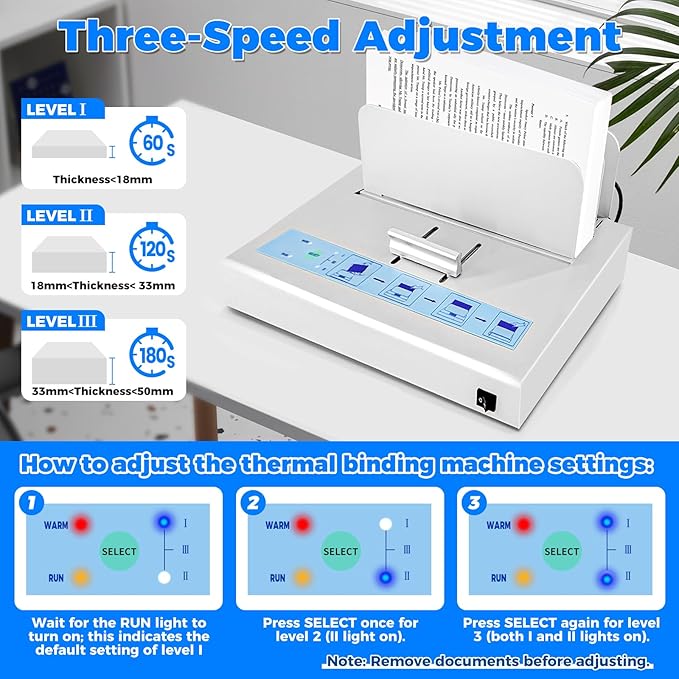 Thermal Binding Machine 500 Sheets Capacity Book Binding Material with 10 Letter Size Envelopes, A3/A4/A5 Document Heat Binder Hot Melt Machine Metal Thermal Binder Contract Document Invoice