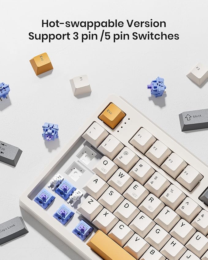 KN104 Wireless Mechanical Gaming Keyboard, 100% Full Size 104 Keys with Number Pad, Custom RGB Backlit, Creamy Sound, Hot Swappable, Bluetooth/2.4GHz/USB-C for Win/Mac/PC (Retro Beige)
