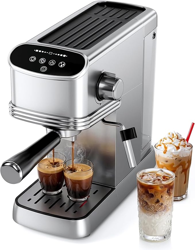 Electactic 20 Bar Espresso Machine, Compact Semi-Automatic Coffee Maker with Steam Frother & Instant Heating System, 45oz Removable Water Tank, for Cappuccino, Latte, Cold Brew, Stainless Steel
