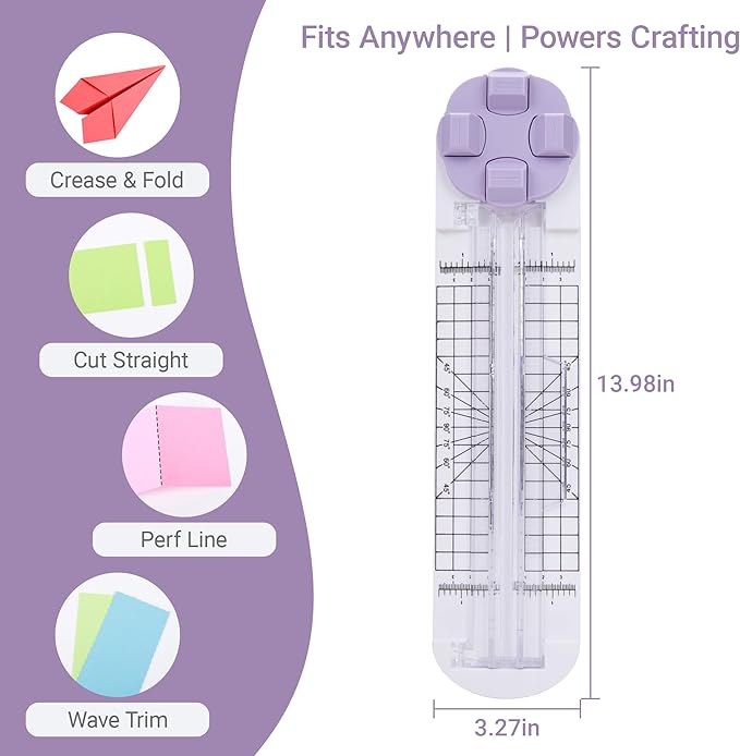 4-in-1 Rotary Paper Trimmer 9 Inch - 360° Swivel Head Manual Cutter for Scrapbooking, Purple Craft Tool with Straight/Wave/Perforation/Scoring (Purple)