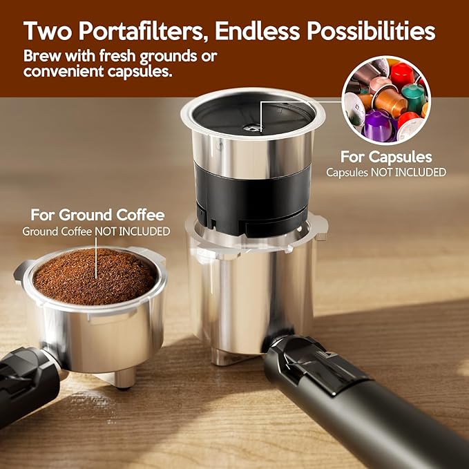 20 Bar Espresso Machine Semi-Automatic, Professional Coffee Maker with Milk Frother Steam Wand & 45OZ Removable Water Tank, Home Barista System for Cappuccino, Latte, Americano-Stainless Steel-White