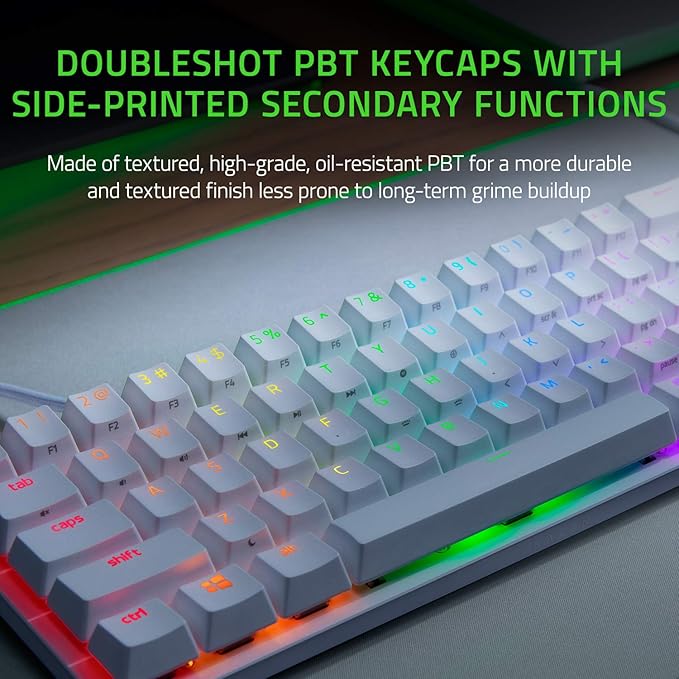 Razer Huntsman Mini 60% Gaming Keyboard: Clicky Optical Switches - Rapid Trigger Mode - Chroma RGB Lighting - PBT Keycaps - Onboard Memory - Snap Tap - White