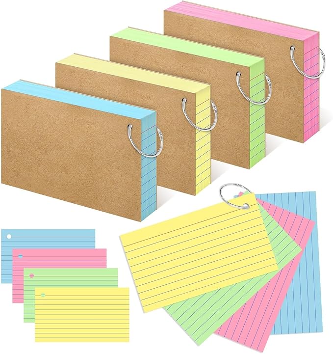 Colored Index Cards 4x6 Inch Flash Cards with Ring Lined Flashcards Heavyweight Note Cards for Studying School Supplies, 148 Count