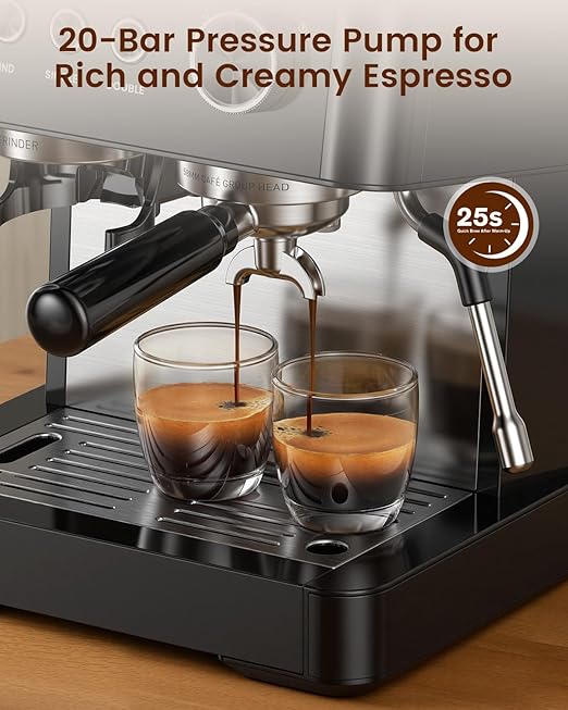 (2026 Upgrade) 15 Bar Espresso Machine with Built-in Anti-Clog Coffee Grinder, Expresso Coffee Machines with Milk Steam Wand/Frother/Tamping Tools,Espresso Maker with Grinder for Lattes-Sleek Black
