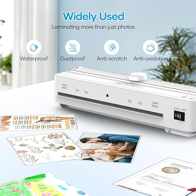 Locamp A4 Laminator Machine with 20 Laminating Sheets, 9 Inch Compact Letter Size Laminator, Cold & Thermal, 80s Fast Warm-up, for Home Office School Use (White)