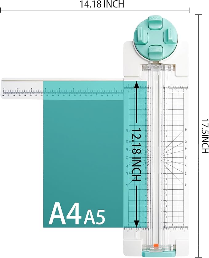 4 in 1 A4 Craft Paper Cutter Rotary Trimmer with Sliding Blade, Safe Precision Paper Trimmer with Grid Lines & Ruler, Multi-Color Cutting Tool for Scrapbook, Cards & DIY Projects(Green)