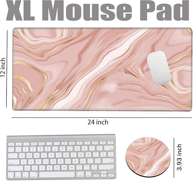 Gold Pink Marble Mouse Pad 24 x 12 inch Mousepad Gaming Desk Mat Large Computer Pad with Non-Slip Base Office Home Work