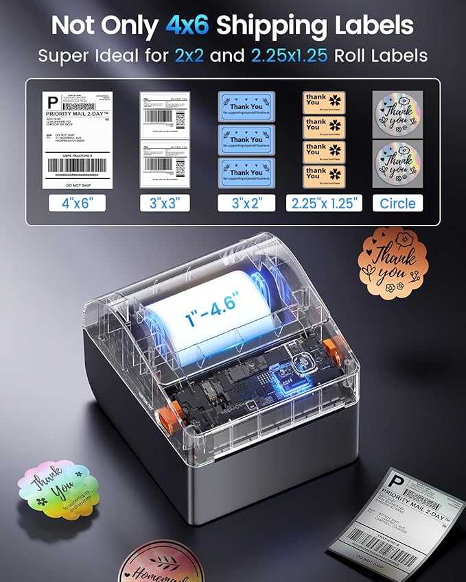 ASprink Bluetooth Shipping Label Printer with 3 Roll Labels, 4x6 Thermal Label Printer for Small Business, Thermal Printers Come with 750PCS 4x6‬ White Labels (250 Labels/Roll)