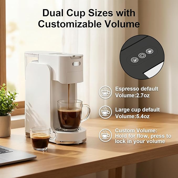 Single-Serve Coffee Maker, 4 in 1 Hot and Iced Coffee Machine, 20-Bar Espresso Coffee Maker for Ground Coffee, K-Cup Pod, NES Original and DG Pod, Customizable Brew Volume, Heats up in 3 seconds