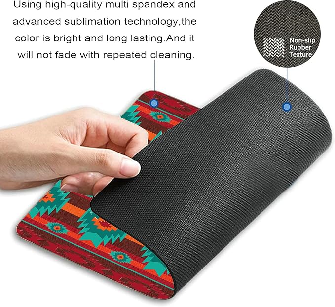 Southwestern Navajo Pattern Retro Style Dark Redolive Green Design Mousepad Non Slip Rubber Gaming Mouse Pad Rectangle Mouse Pads for Computers Laptop 9.5"x7.9"x0.12" Inch