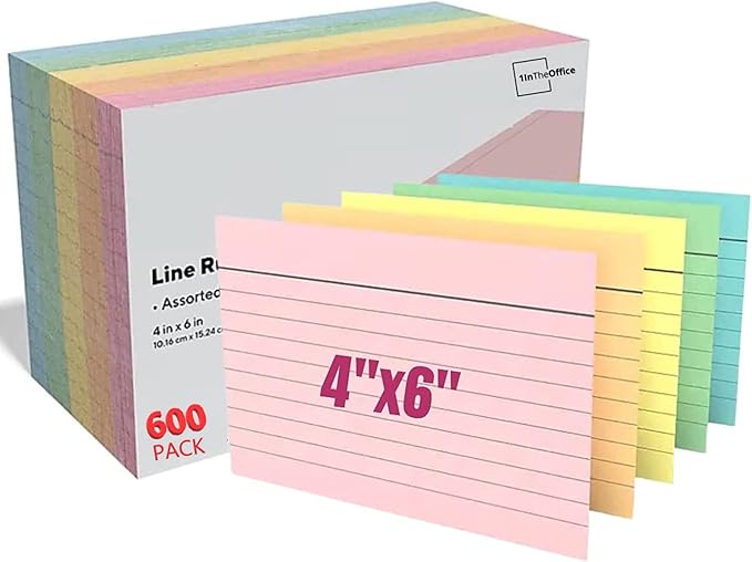 1InTheOffice Pastel Colored Index Cards 4x6, 600 Pack