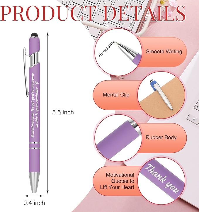Colarr 24 Pcs Inspirational Pens Bulk Ballpoint with Stylus Tip Pen 1.0 mm Black Ink Smooth Motivational 2 in 1 Ballpoint Supplies Employee Appreciation Gift for Teacher Coworkers (You're Awesome)