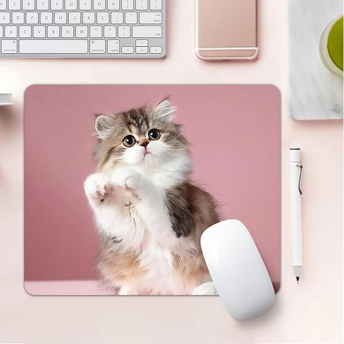 Mouse Pad, Square Mousepad, Personalized Premium-Textured, Non-Slip Rubber Base Mouse Mat, Waterproof Gaming Mouse Pad for Wireless Mouse, Computers, Laptop, Office, Home (Cute Kitten)