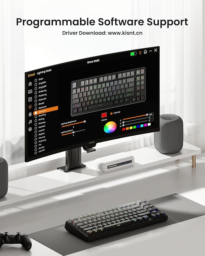 KN85 Wireless Mechanical Gaming Keyboard, 75% Layout with RGB Backlit, Custom Hot Swappable, Creamy Sound, Bluetooth/2.4GHz/USB-C Compatible with Windows/Mac/PC(Gradient Gray, Side Printed)