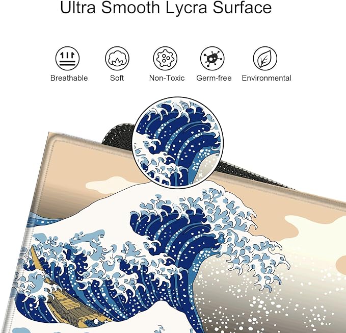 24x48 Mouse Pad Gaming Desk Mat Giant Japanese Sea Wave Mousepad Large Desk Pad Oversized Huge Computer Mat 3XL Mouse Pads for Protector Desktop Office
