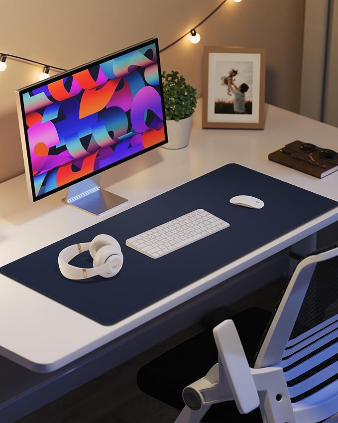 Non-Slip Desk Pad,Mouse Pad,Waterproof PVC Leather Desk Table Protector,Non-Slip PU Leather Desk Blotter, Easy Clean Laptop Desk Writing Mat for Office Work/Home/Decor(Midnight Blue, 24" x 13.7")