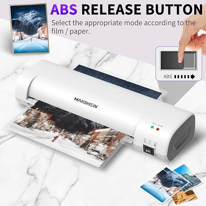 Thermal laminator Machine,9 in1 A4 Laminating Thermal & Cold with Never Jam Technology,Laminator Machine with 15 Laminating Sheets,9-Inch Thermal Laminator for Home School Office White