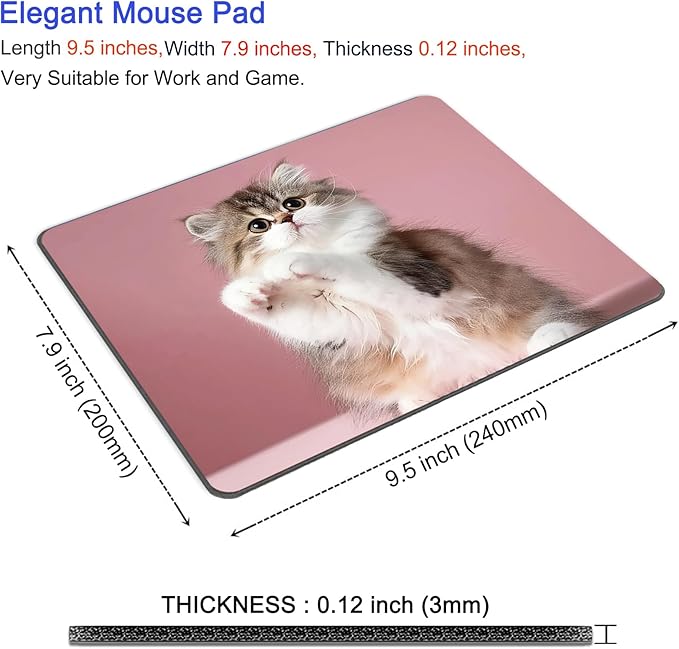 Mouse Pad, Square Mousepad, Personalized Premium-Textured, Non-Slip Rubber Base Mouse Mat, Waterproof Gaming Mouse Pad for Wireless Mouse, Computers, Laptop, Office, Home (Cute Kitten)