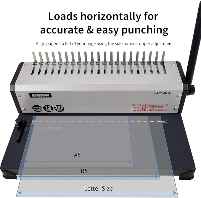 RAYSON SD1202 Binding Machine with Combs Set and 100pcs of 5/16" Multicolor Comb Binding spines - 19 Hole Comb Binder for Punching or Binding