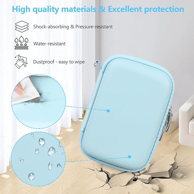 Hard Case Compatible with Nelko P21/for Phomemo D30/for SUPVAN E10/for NIIMBOT D11 Label Maker Machine, Portable Bluetooth Label Printer Storage Holder Bag with Mesh Pocket for Tapes, Blue
