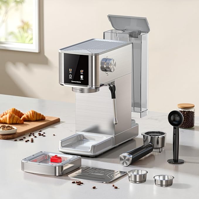 COWSAR 20 Bar Espresso Machine-Stainless-Steel Expresso Coffee Machines with LED Display,Steam Milk Frother,Cappuccino & Latte & Espresso maker,Compact Coffee Machines for Home-Capsule Portafilter