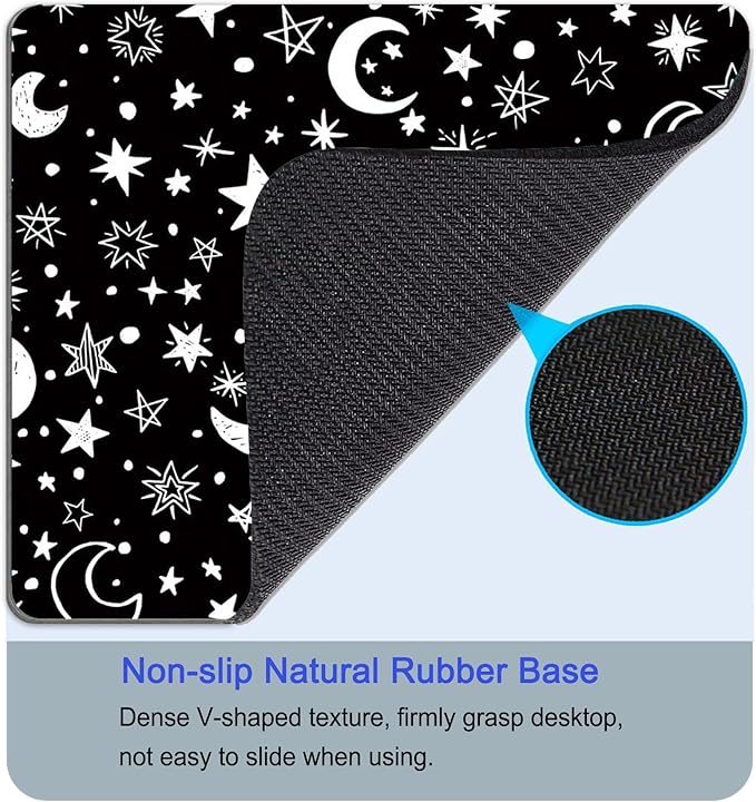 Mouse Pad, Square Mousepad, Personalized Premium-Textured, Non-Slip Rubber Base Mouse Mat, Waterproof Gaming Mouse Pad for Wireless Mouse, Computers, Laptop, Office, Home (Star & Moon)