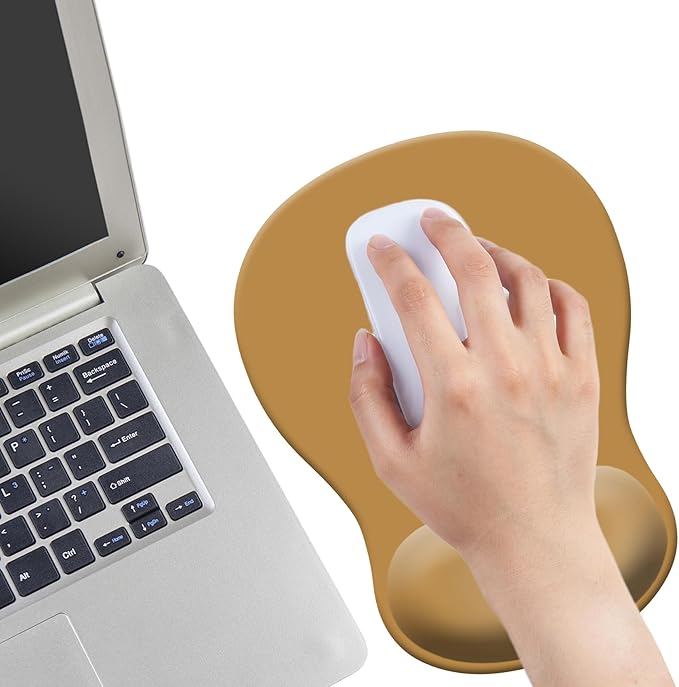 Gel Mouse Pad with Wrist Rest, Ergonomic Concave Wrist Support Mousepad with Non-Slip PU Base & Smooth Surface Comfortable Desk Accessories Mat for Office, Home Gaming and Study (08 Golden Brown)