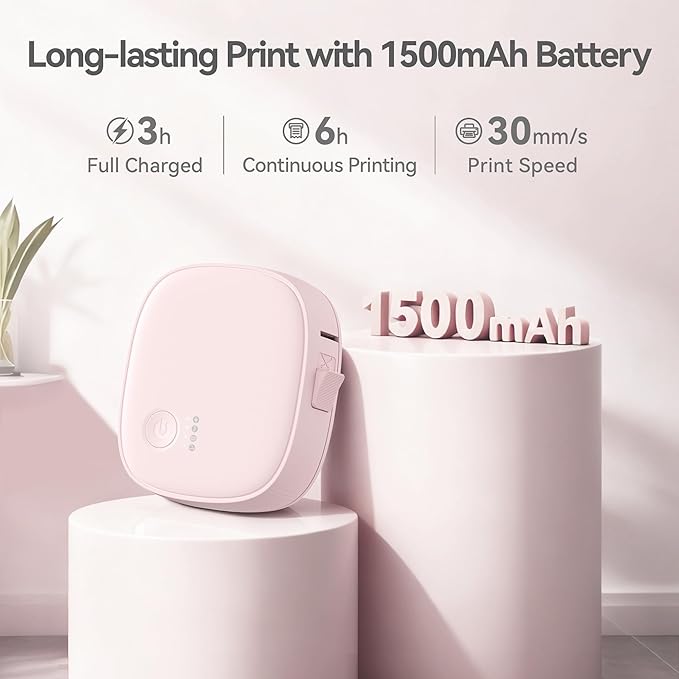 Mini Label Maker Machine with Tape AH-P05 - Portable Bluetooth Mini Label Printer, Wireless Thermal Label Maker, Waterproof & Rechargeable, Built-in Cutter, for Home, Office, Kitchen - Pink