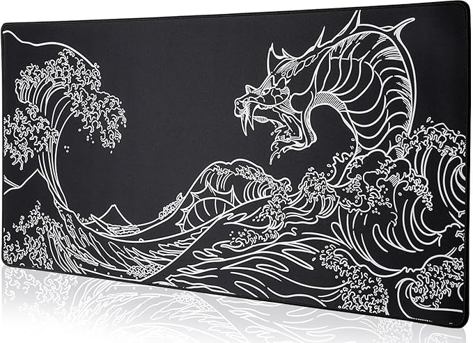 Waterproof Mouse Pad, Japanese Sea Wave Large Keyboard Pad with Anti-Slip Base, Extended Kanagawa Mat Desk Pad, for Gamer, Office & Home, Off to College/Back to School, 31.50"x11.81"