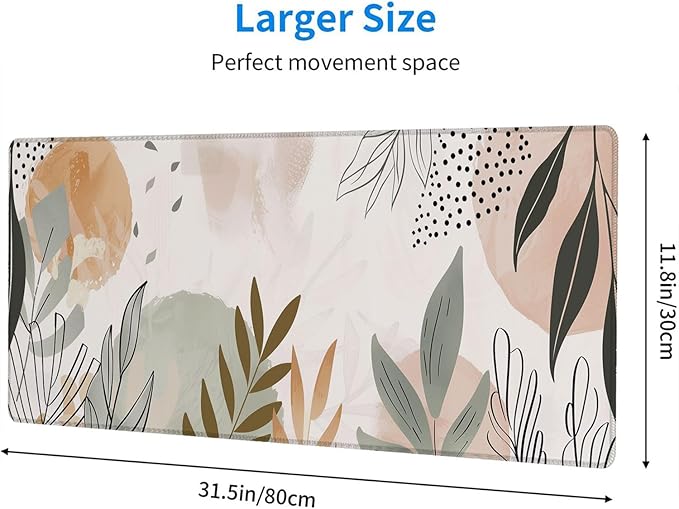 Minimalist Desk Mat Flower Tropical Leaves Extended Gaming Mouse Pad Mat with Stitched Edge Non-Slip Base Big Mouse Pad 31.5"x11.8" Office Computer Keyboard Laptop Home