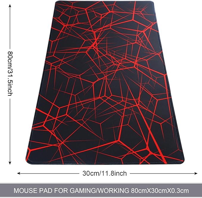 Gaming Mouse Pad,Large Mouse Pad Size 31.5x11.8 Thickness 0.12 inches,Premium-Textured Non-Slip & Waterproof Computer Mousepad with Stitched Edges for Gaming,Office & Home-80x30 Rednet003